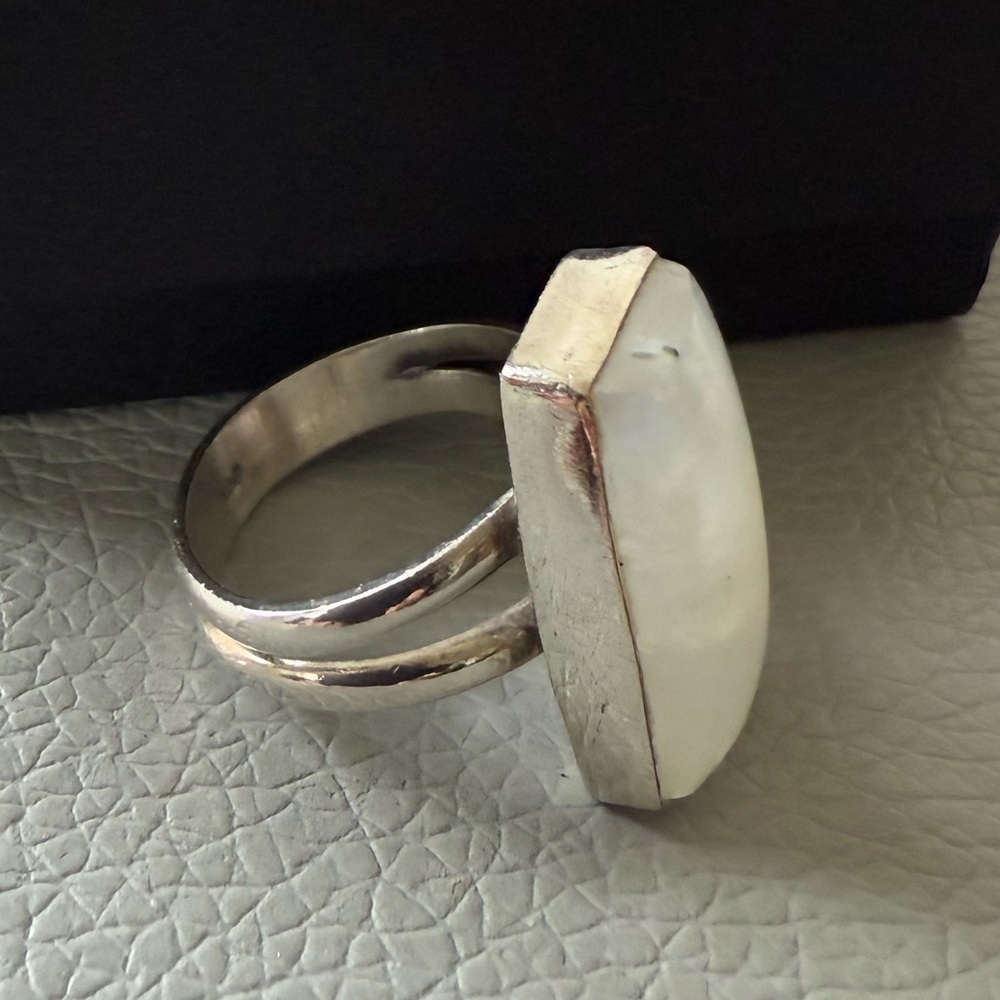 Stone Rectangular Sterling Silver Vintage Ring - image 8